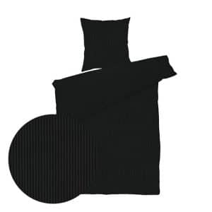 Sengetøj 140x200 cm - smal stribet sort - Bomuldssatin - ProSleep
